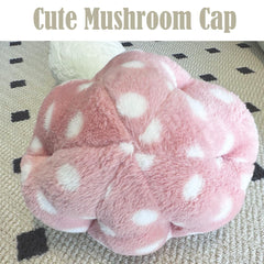 Hofun4U mushroom plush pillow sits stylishly on a couch