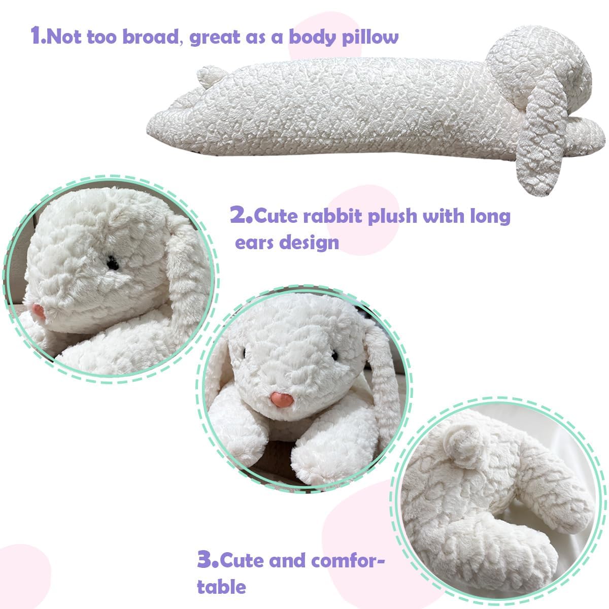 Hofun4U rabbit plush pillow head detail showcases cute ear design.