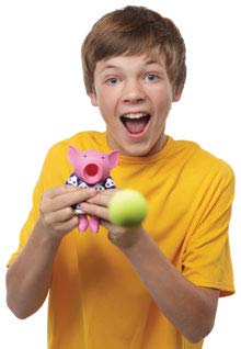 Hog Wild air-powered ball launch shows foam ball reach up to 20 feet.