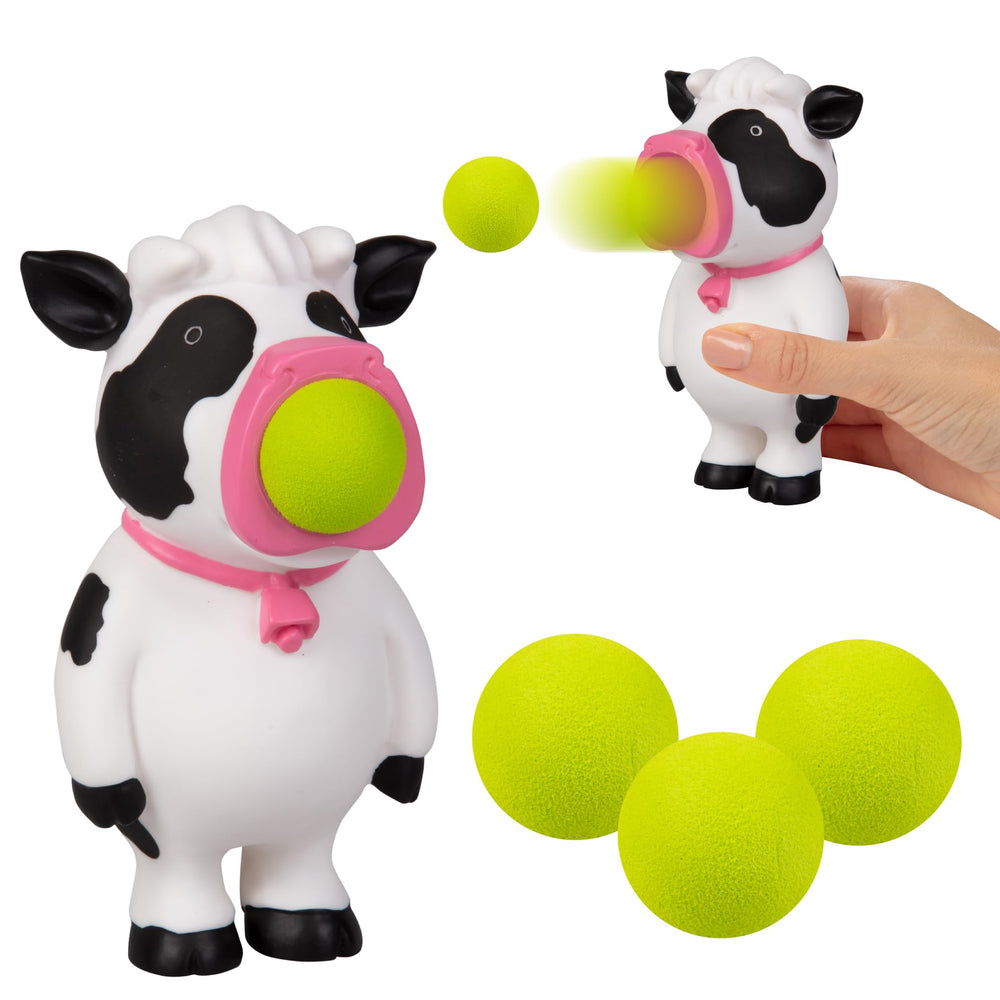 Hog Wild Cow Ball Popper close-up belly squeeze launches foam balls with air power.