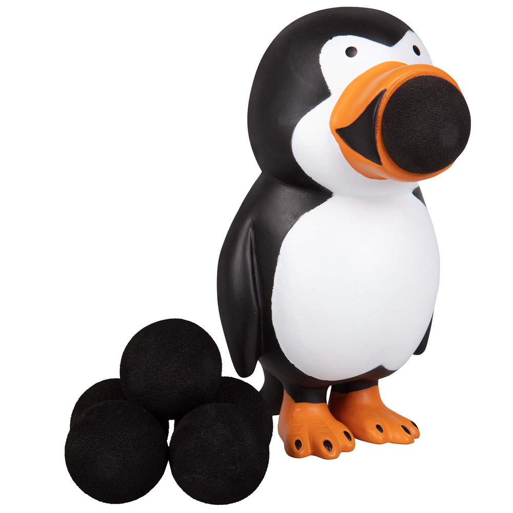 Hog Wild Penguin Ball Popper close-up shows soft foam balls for safe indoor play.