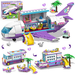 HOGOKIDS 3-in-1 friends airplane building toy set with 808 pieces for imaginative play.