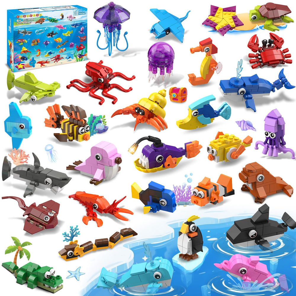 HOGOKIDS 30-pack animals building set: vibrant marine life for creative play.