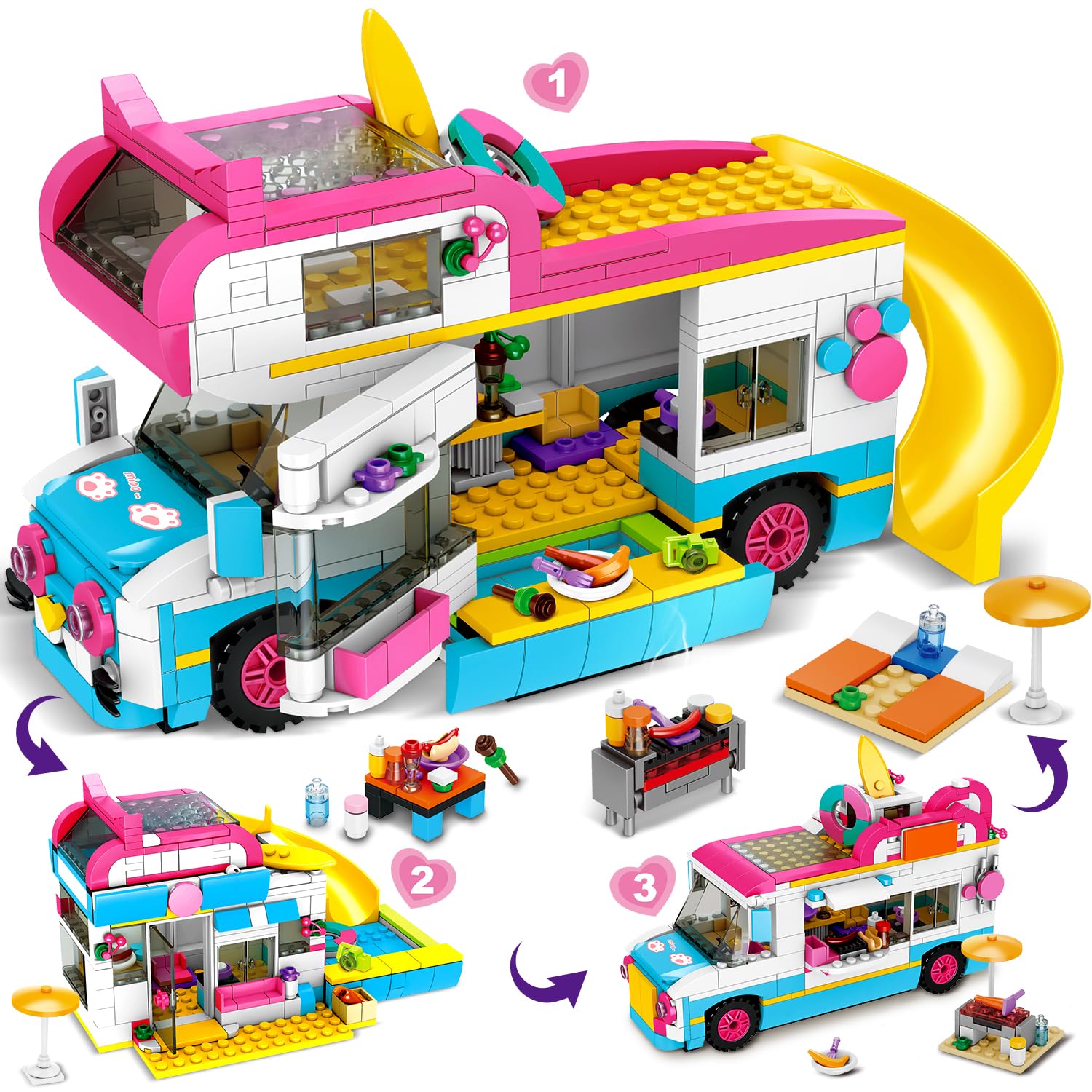 HOGOKIDS 3-in-1 camper van build set with color blocks for creative play