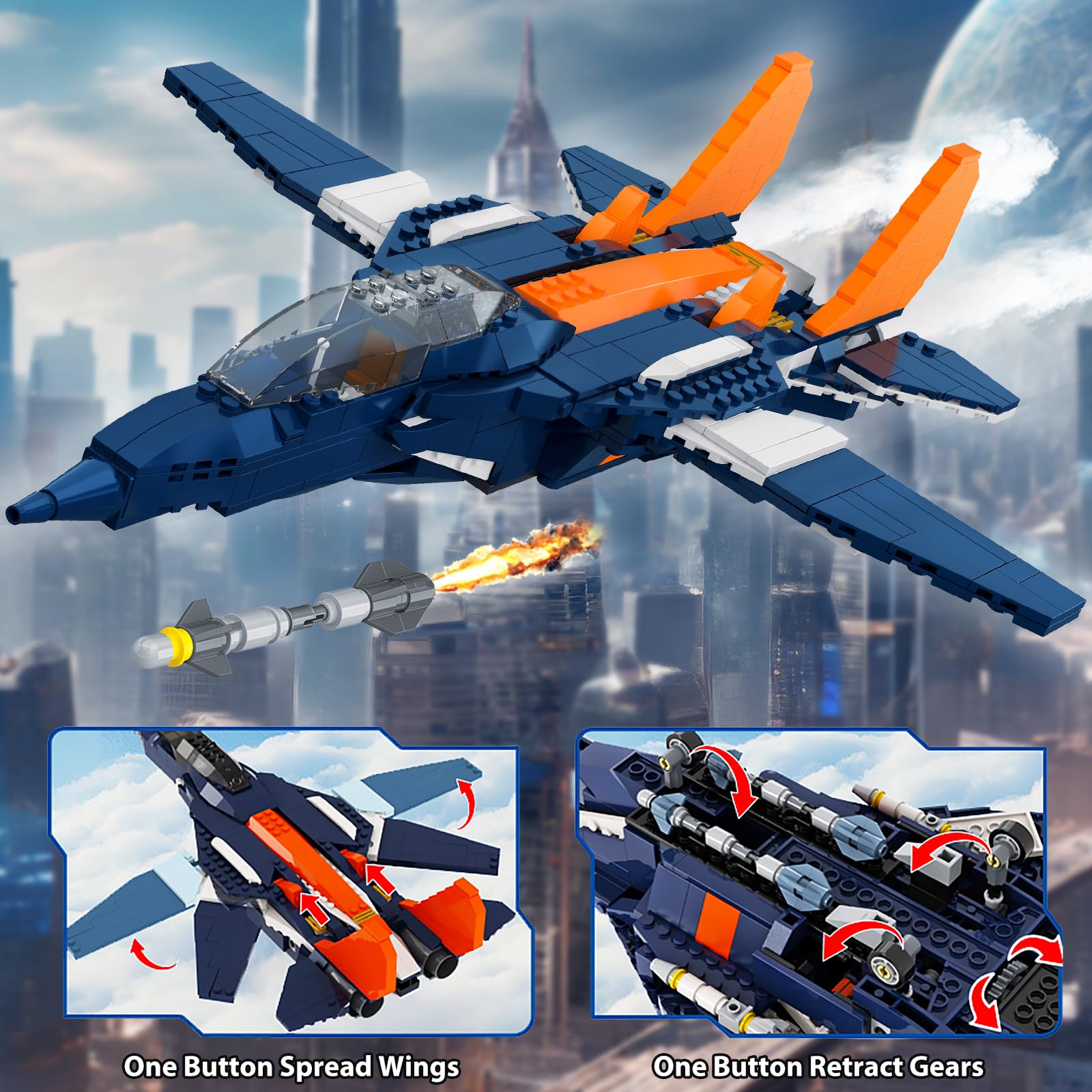 HOGOKIDS 3-in-1 fighter jet landing gear retraction demonstrating action
