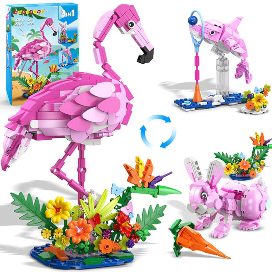 HOGOKIDS 3 in 1 pink bunny set with flowers for vibrant display and imaginative play