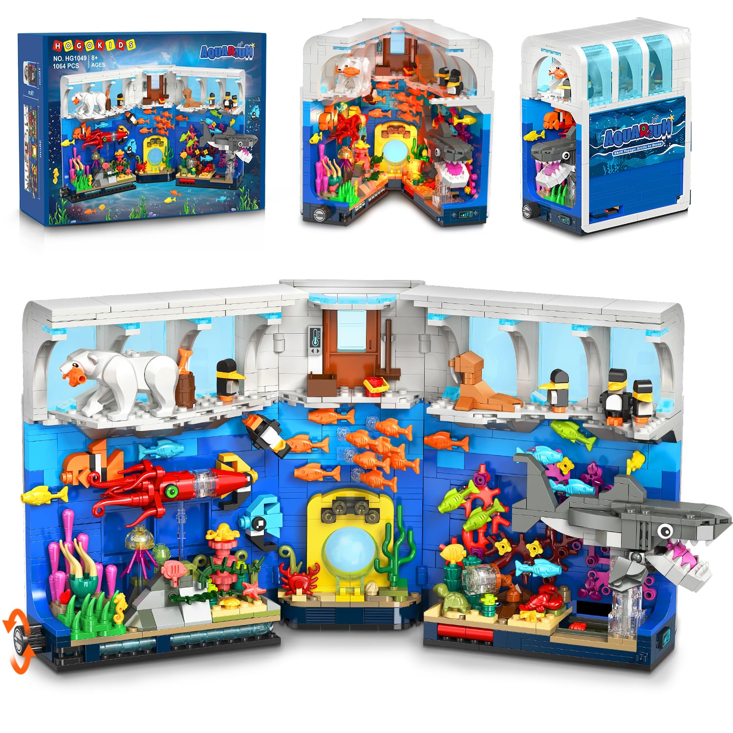 HOGOKIDS aquarium book nook closed display adds elegant shelf-end decor.
