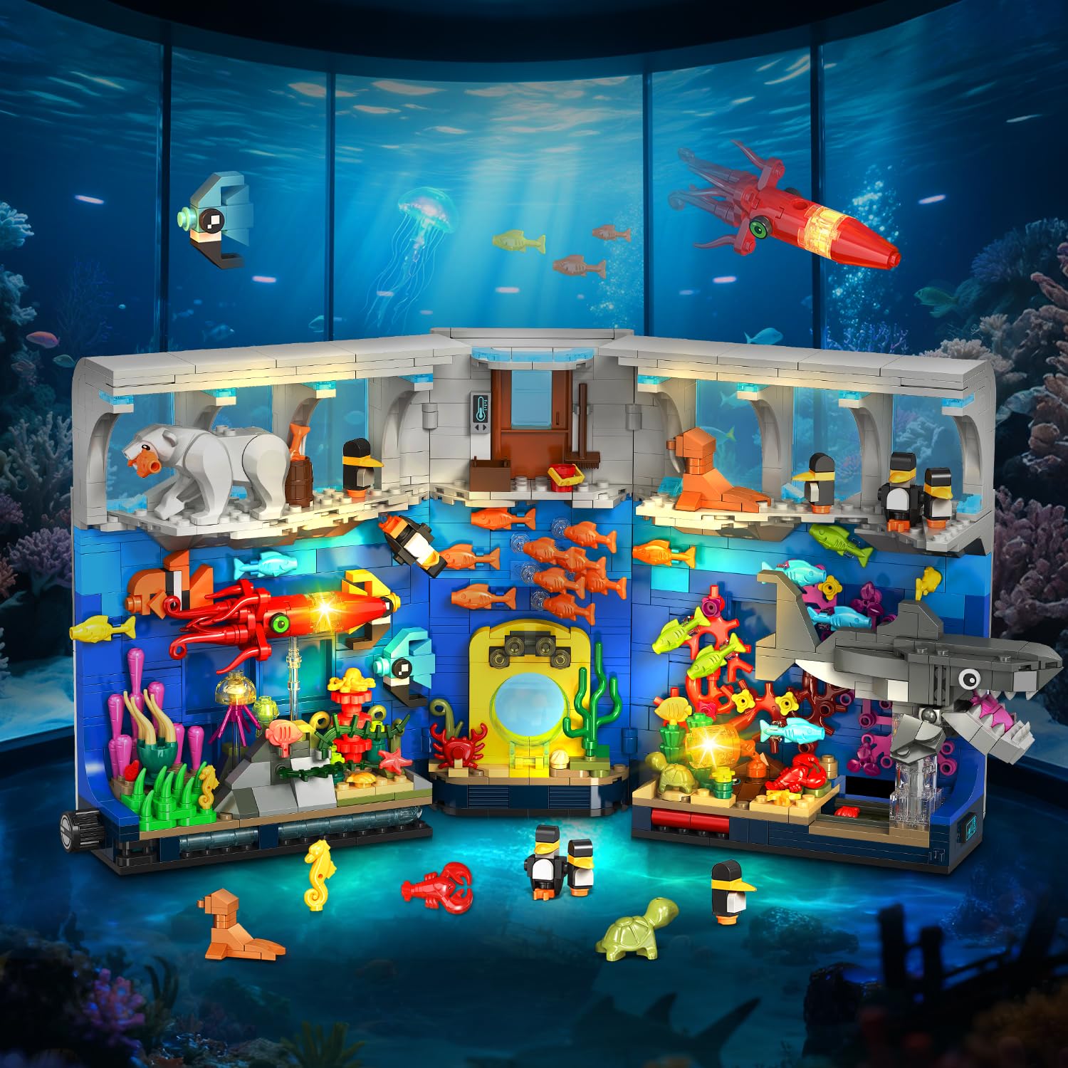HOGOKIDS soft LED lights illuminate the seabed with a calming glow.