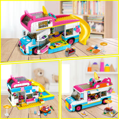 Bright beach-scene assembly with durable ABS blocks