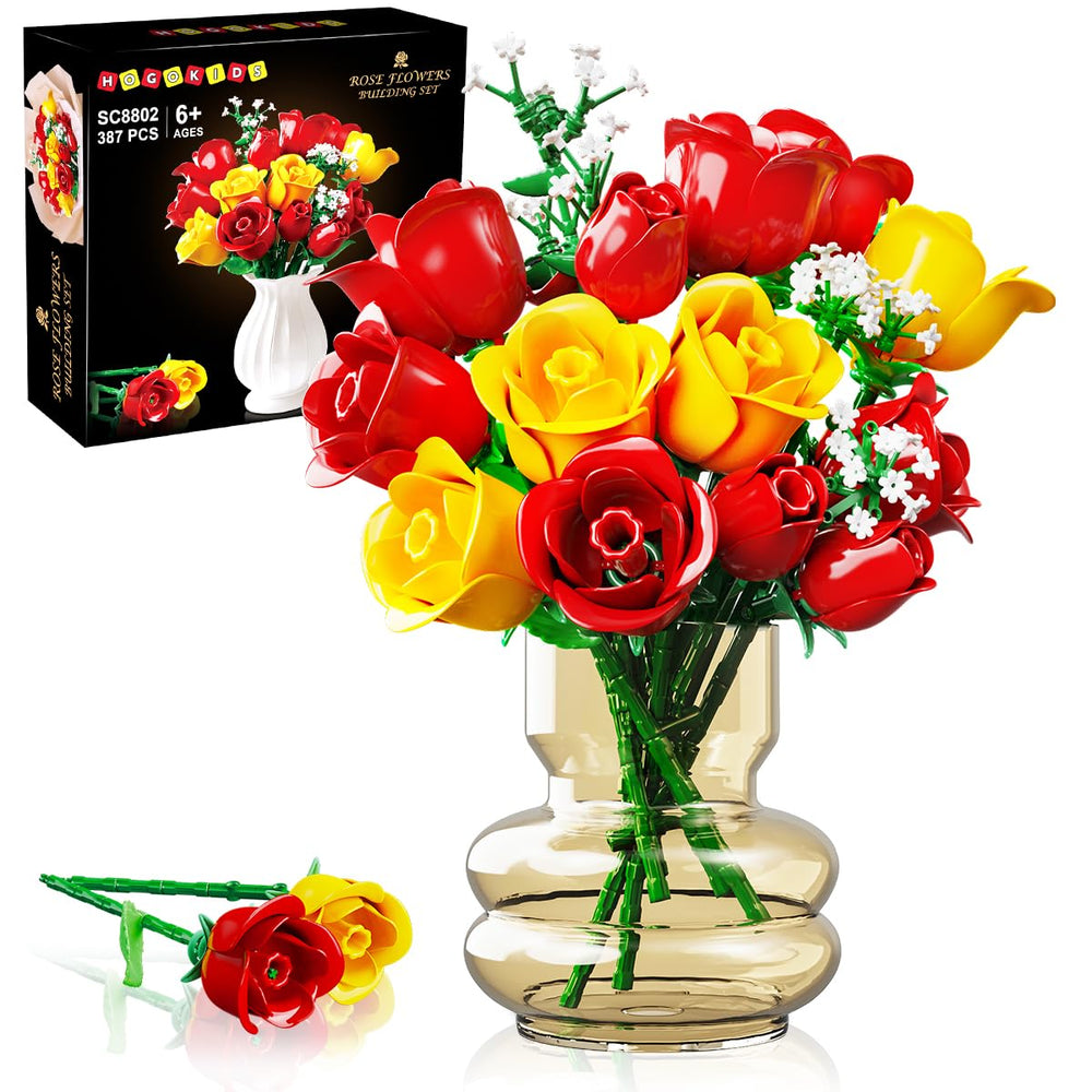 HOGOKIDS 16-rose bouquet with crimson and yellow blooms for lasting decor.