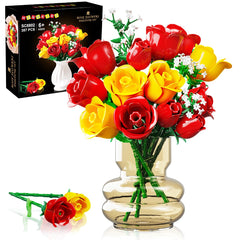 HOGOKIDS 16-rose bouquet with crimson and yellow blooms for lasting decor.