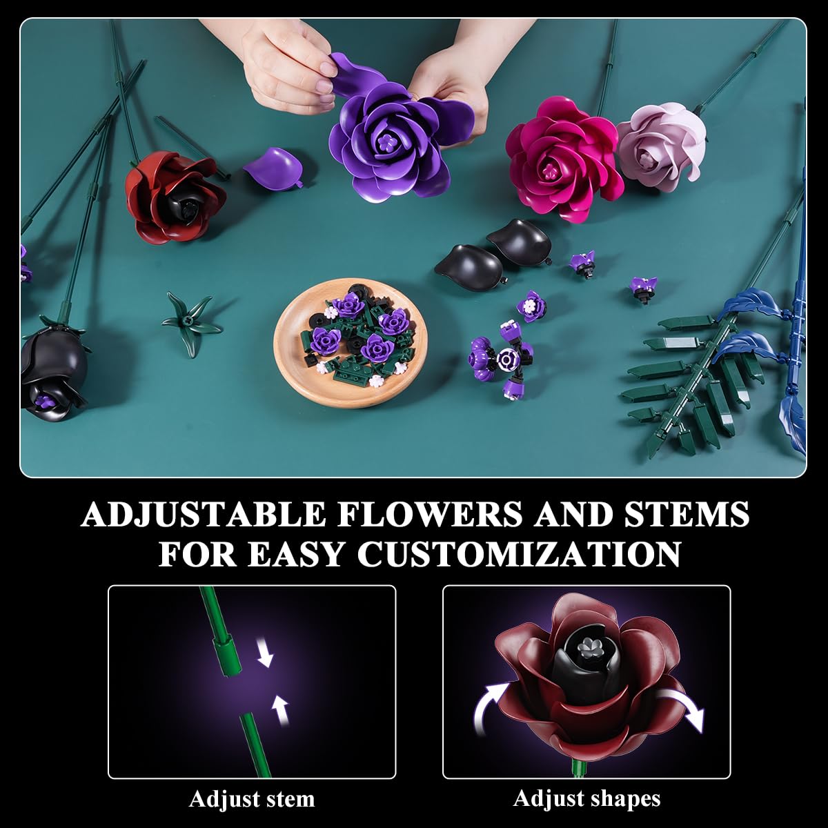 HOGOKIDS brick-built roses showcase lifelike petals and contrast