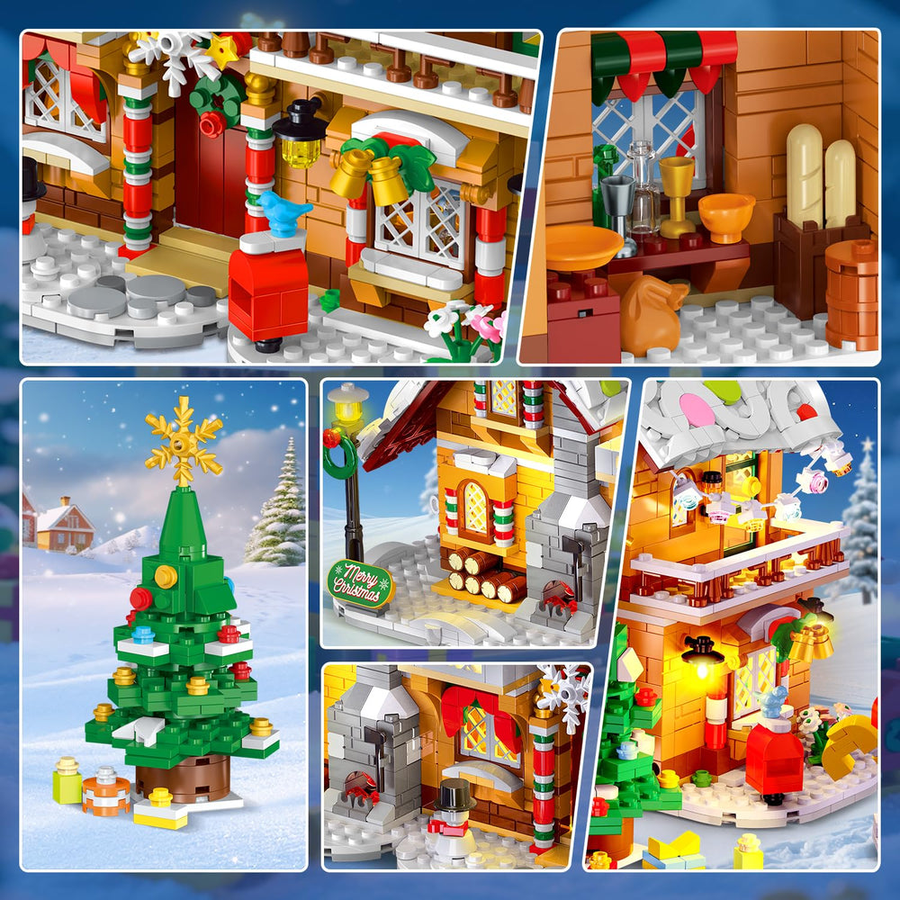 HOGOKIDS candy cane columns accent the gingerbread cottage