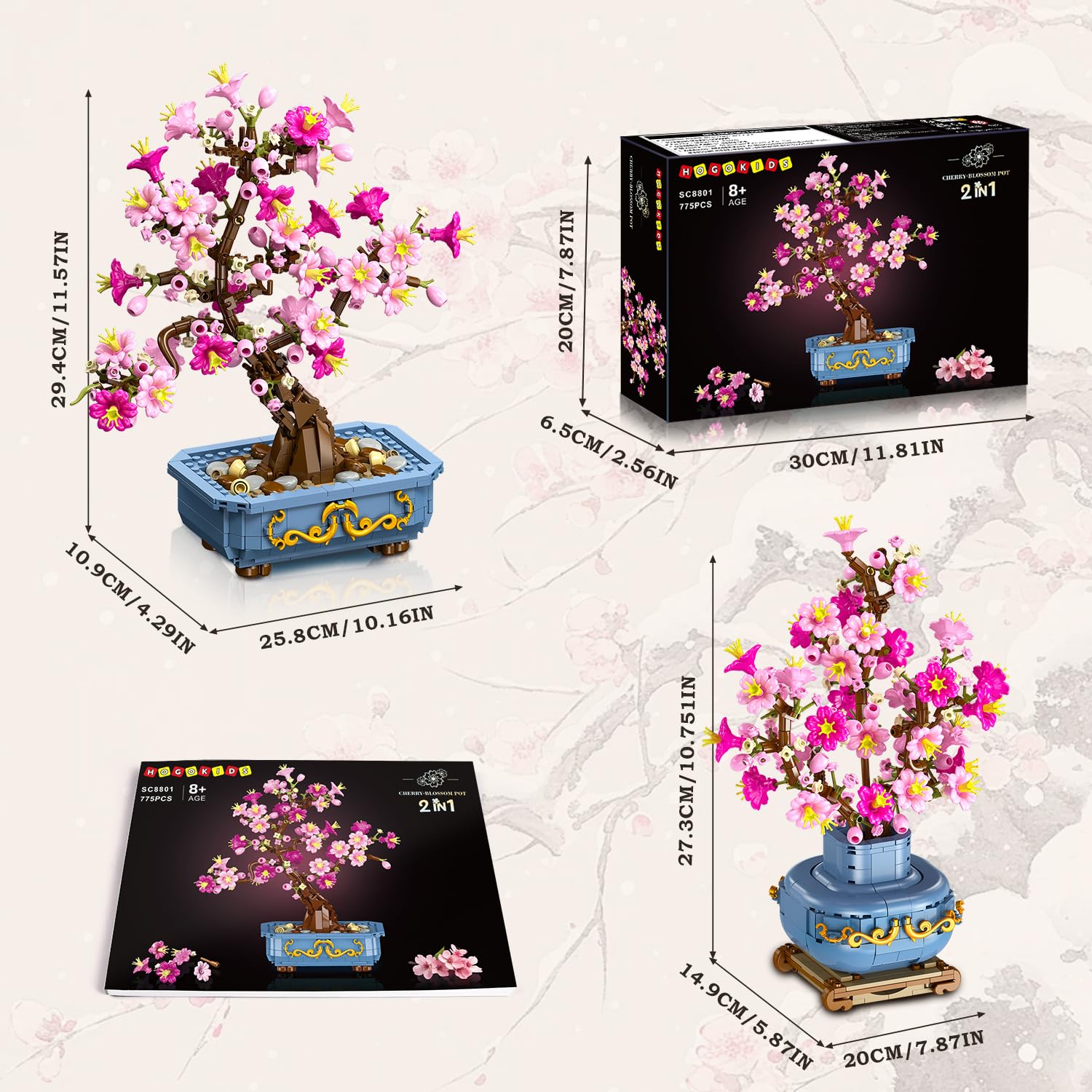 HOGOKIDS Cherry-Blossom Bonsai base tray keeps the display stable