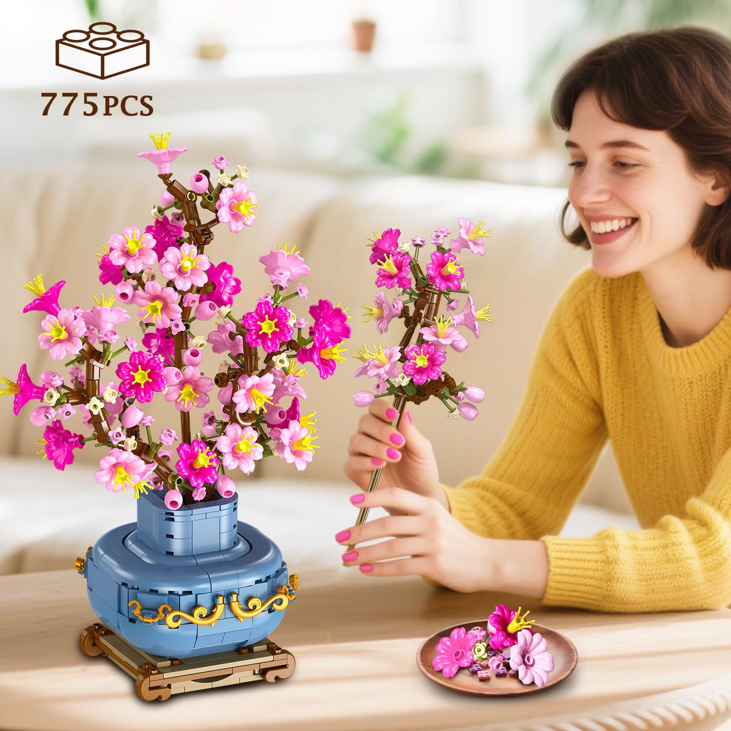 HOGOKIDS Cherry-Blossom Bonsai half-moon planter fits neatly on shelves