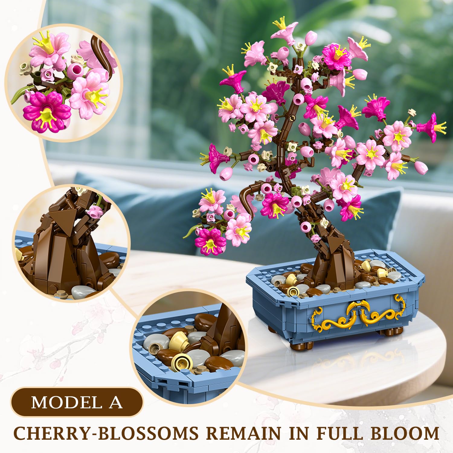 HOGOKIDS Cherry-Blossom Bonsai rectangular pot offers elegant planter realism
