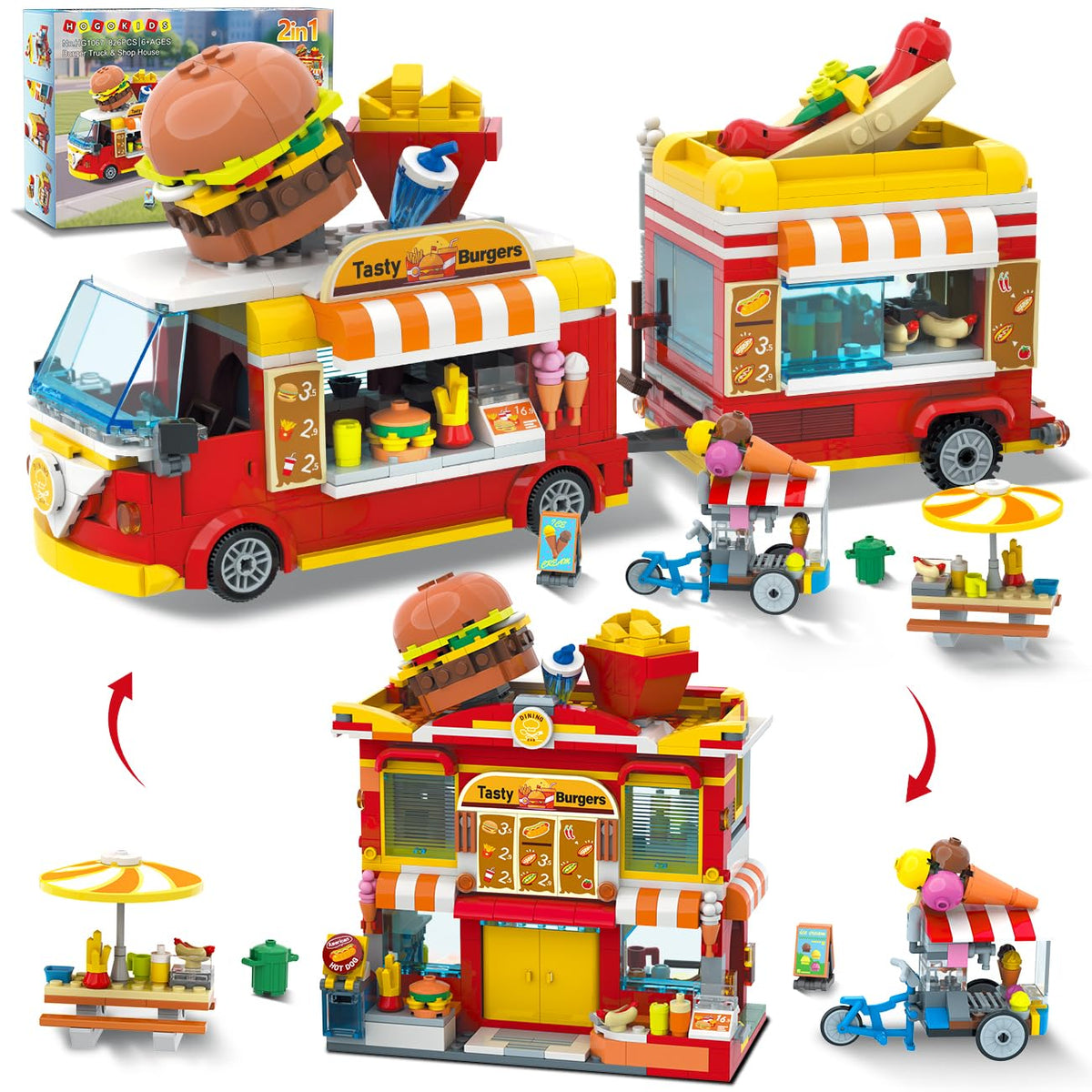 HOGOKIDS city burger truck interior with mini kitchen tools for imaginative play.