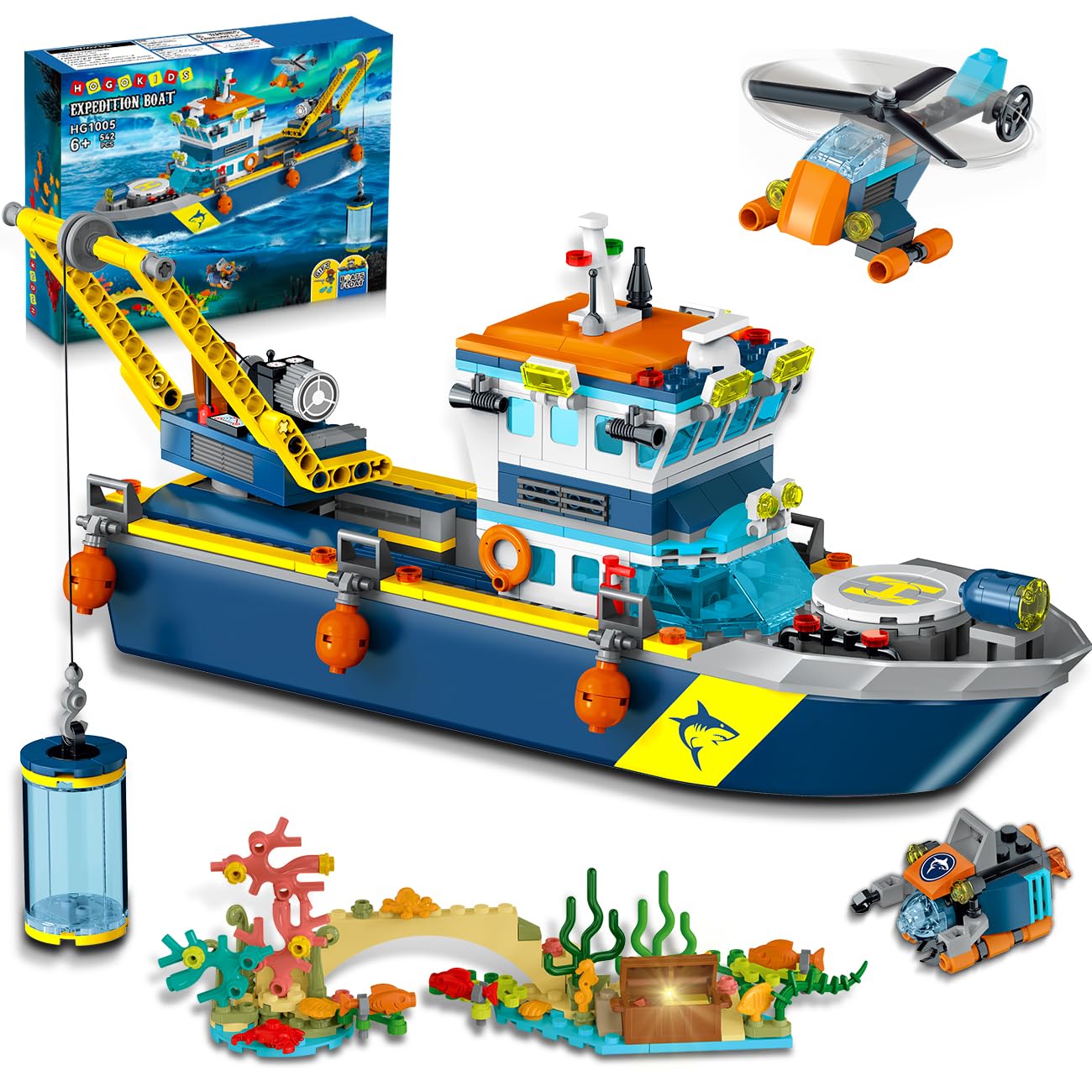 HOGOKIDS City Floatable Boat with LED light illuminates underwater scenes for kids.
