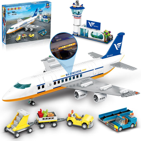 HOGOKIDS city passenger airplane with LED lights for immersive nighttime play.