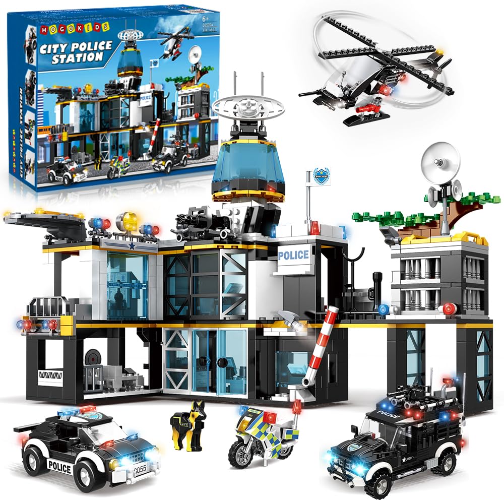 HOGOKIDS city police station two-story build for imaginative play and problem solving.