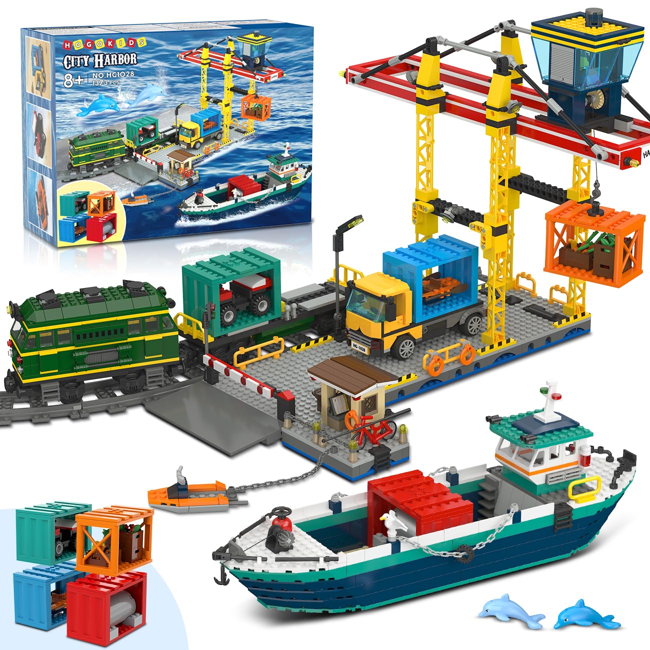 HOGOKIDS City Wharf crane in harbor scene for imaginative logistics play