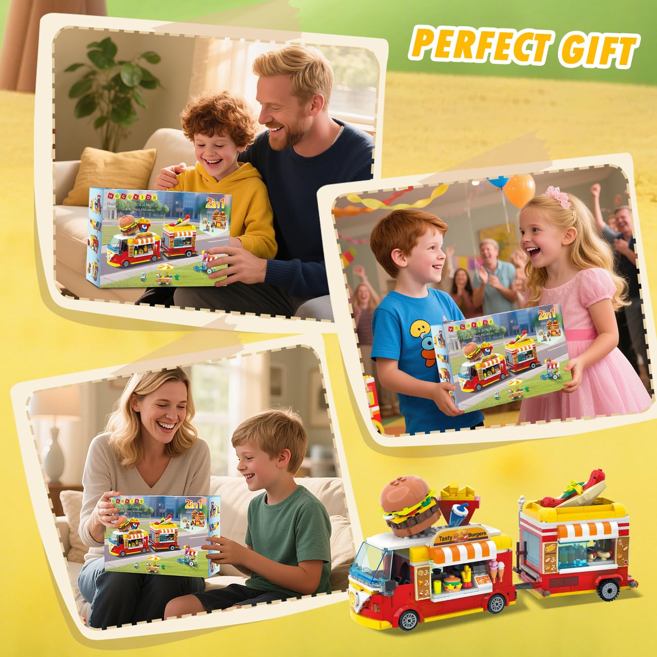 HOGOKIDS detachable trailer connects to the burger van for portable play.