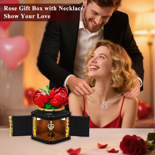 HOGOKIDS flower box building set showing inside necklace lit by warm glow