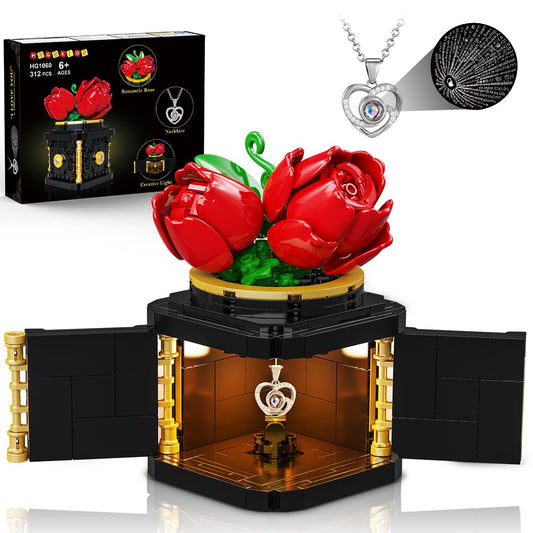 HOGOKIDS flower box building set with LED top opening reveal for a surprise