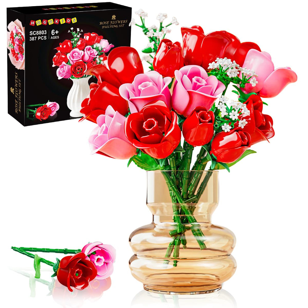 HOGOKIDS pink rose bouquet with lights for cozy home decor.