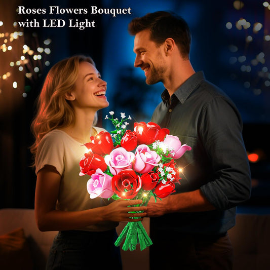 HOGOKIDS red-pink bouquet with LED lighting for warm ambience.