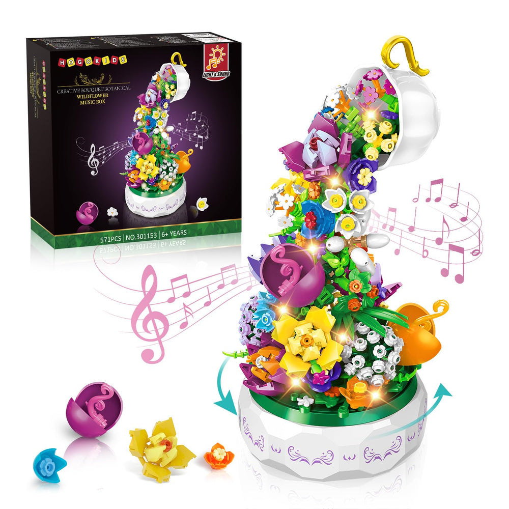 HOGOKIDS Flowers Music Box Building Kit 571pcs creative assembly for a decorative centerpiece