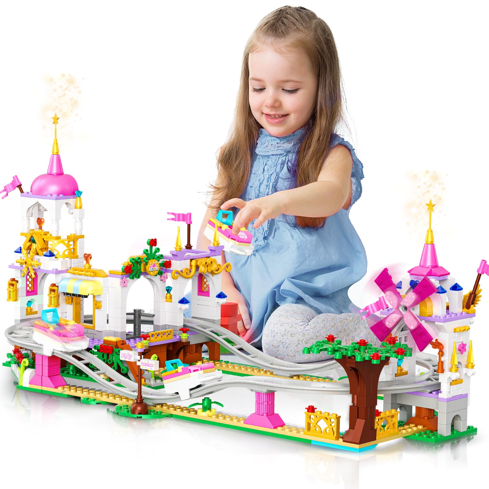 HOGOKIDS roller coaster pink park scene promotes imaginative play with friends.