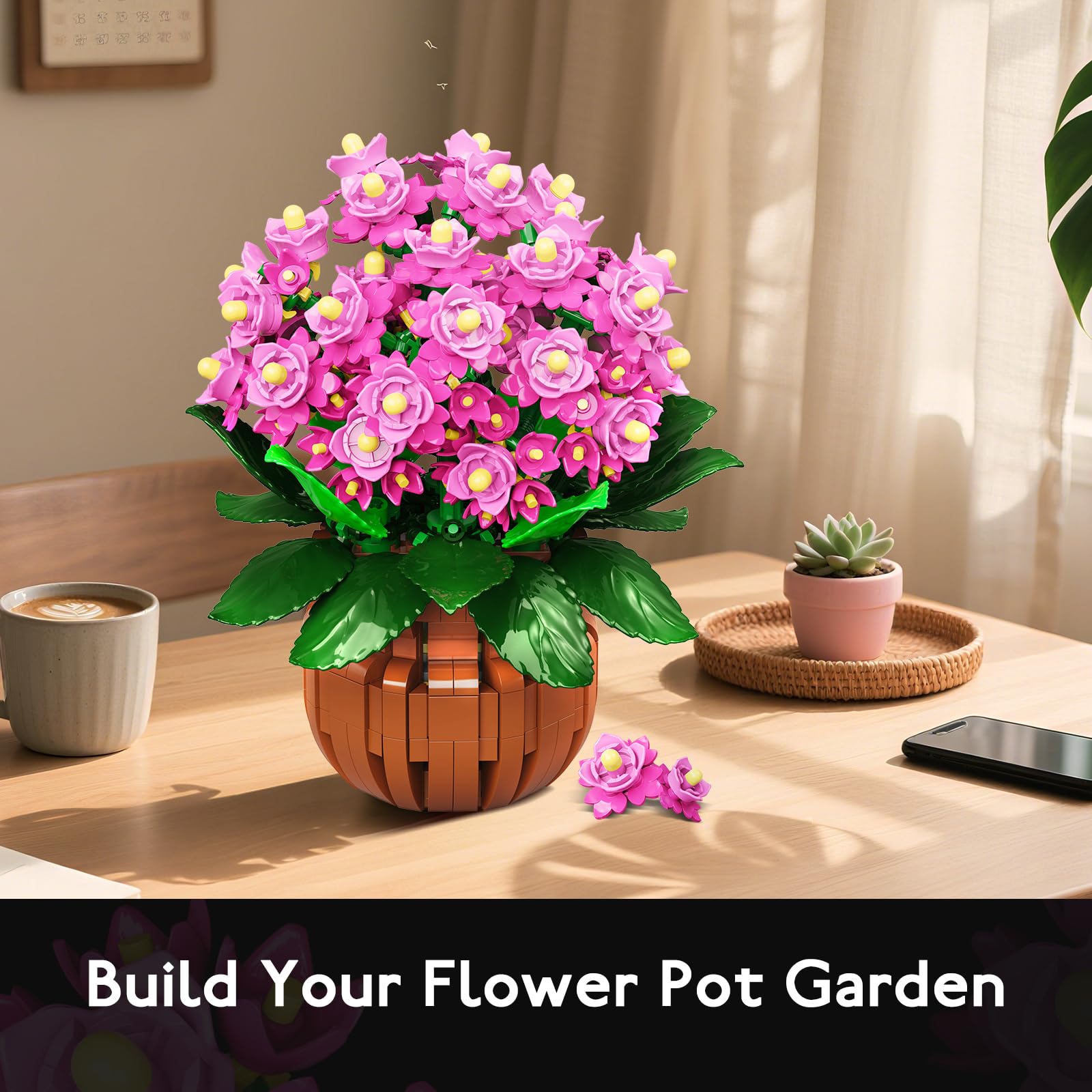 HOGOKIDS Kalanchoe bonsai faux wood pot adds rustic warmth to shelves