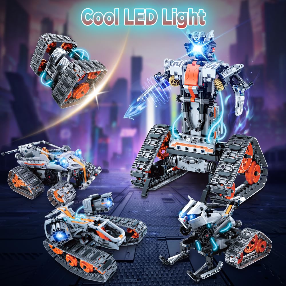 HOGOKIDS LED light effects illuminate robot play for immersive nighttime sessions.