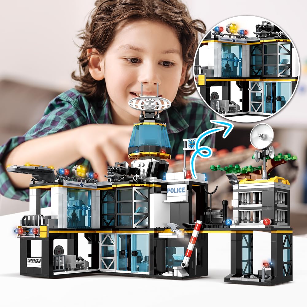 HOGOKIDS police station stickers decorate and personalize the build.