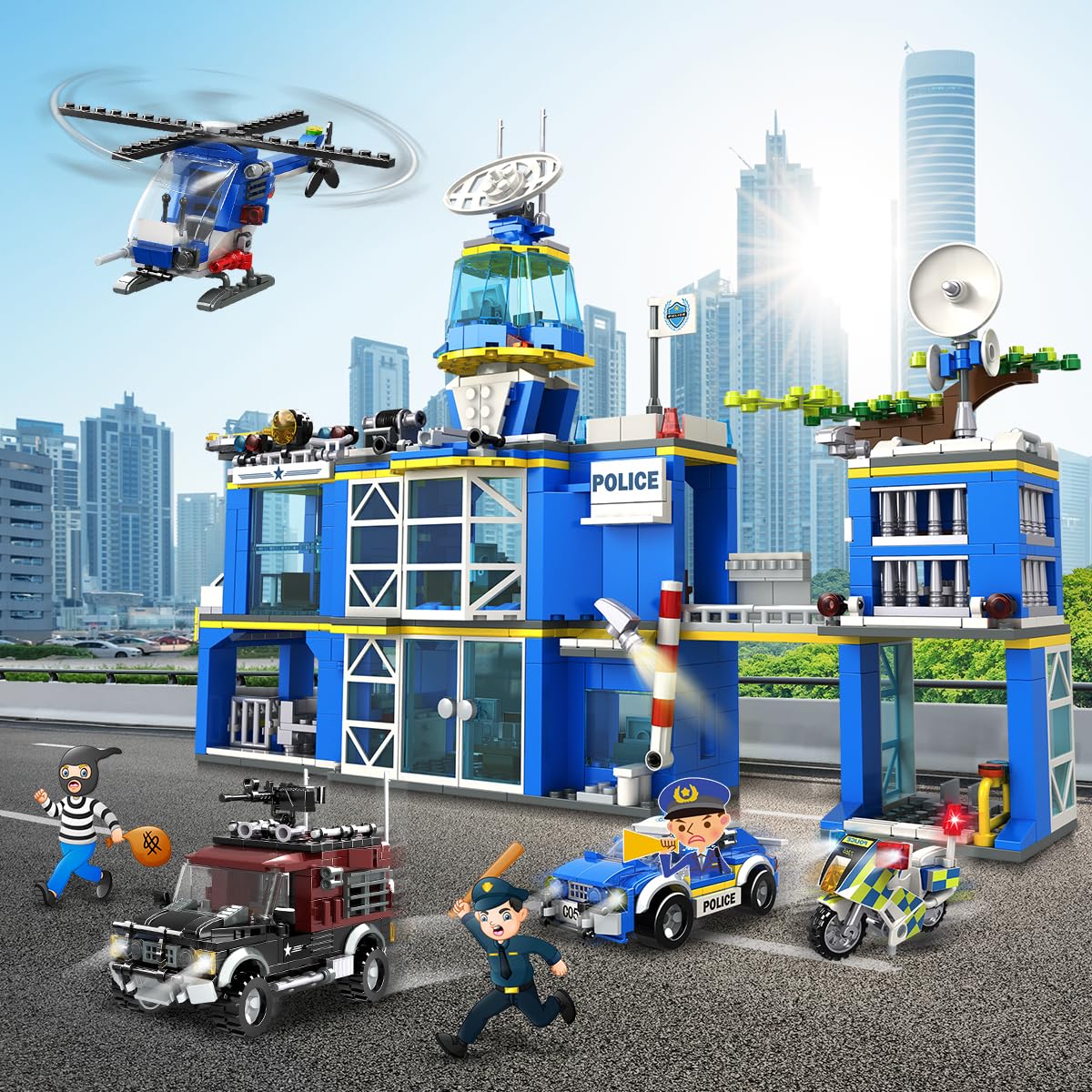 HOGOKIDS police vehicle set including cruiser and bandit car for chase scenes.