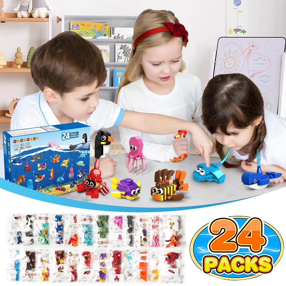 HOGOKIDS shark blocks set for kids prizes, enhances fine motor skills through construction