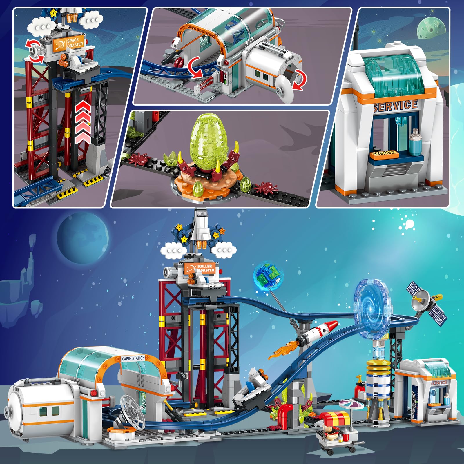 HOGOKIDS Space Roller Coaster space shuttle cockpits invite hands-on exploration and pretend missions.