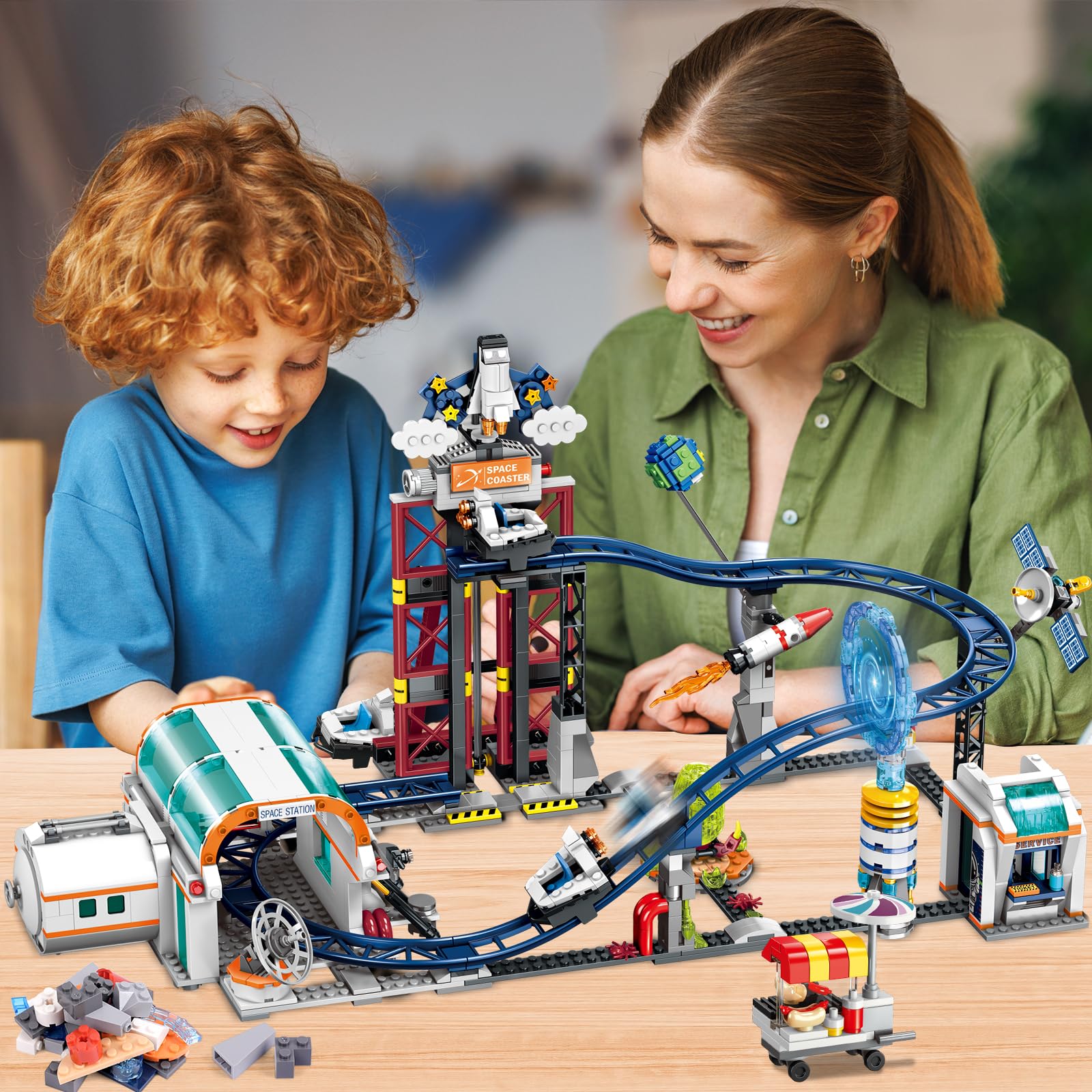 HOGOKIDS Space Roller Coaster ticket station supports imaginative travel planning and role play.