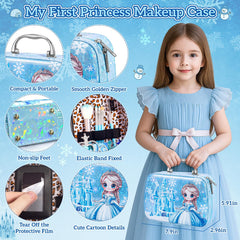 Hohosunlar kid enjoys dress-up play using a safe pretend makeup set.