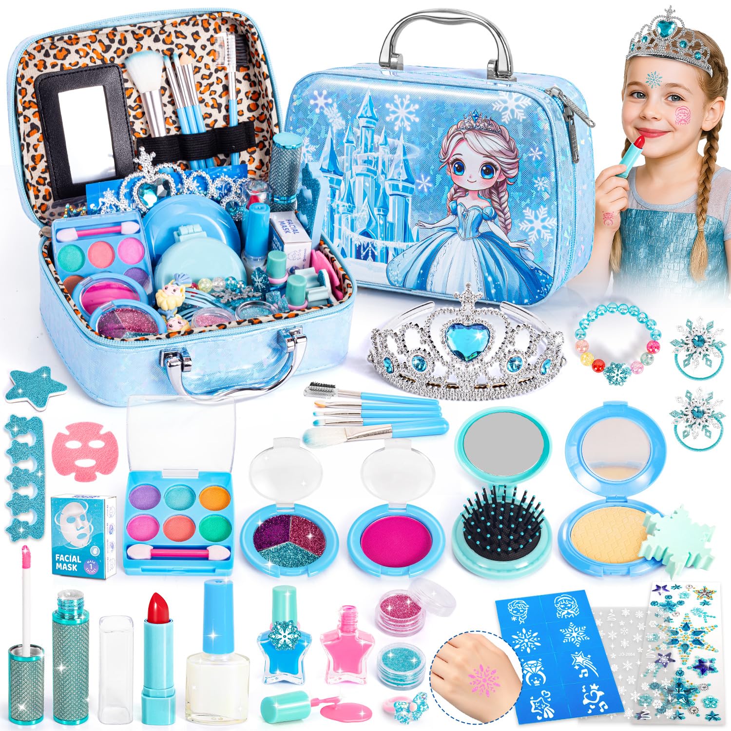 Hohosunlar 34-piece kids makeup set in pink bag for imaginative dress-up play