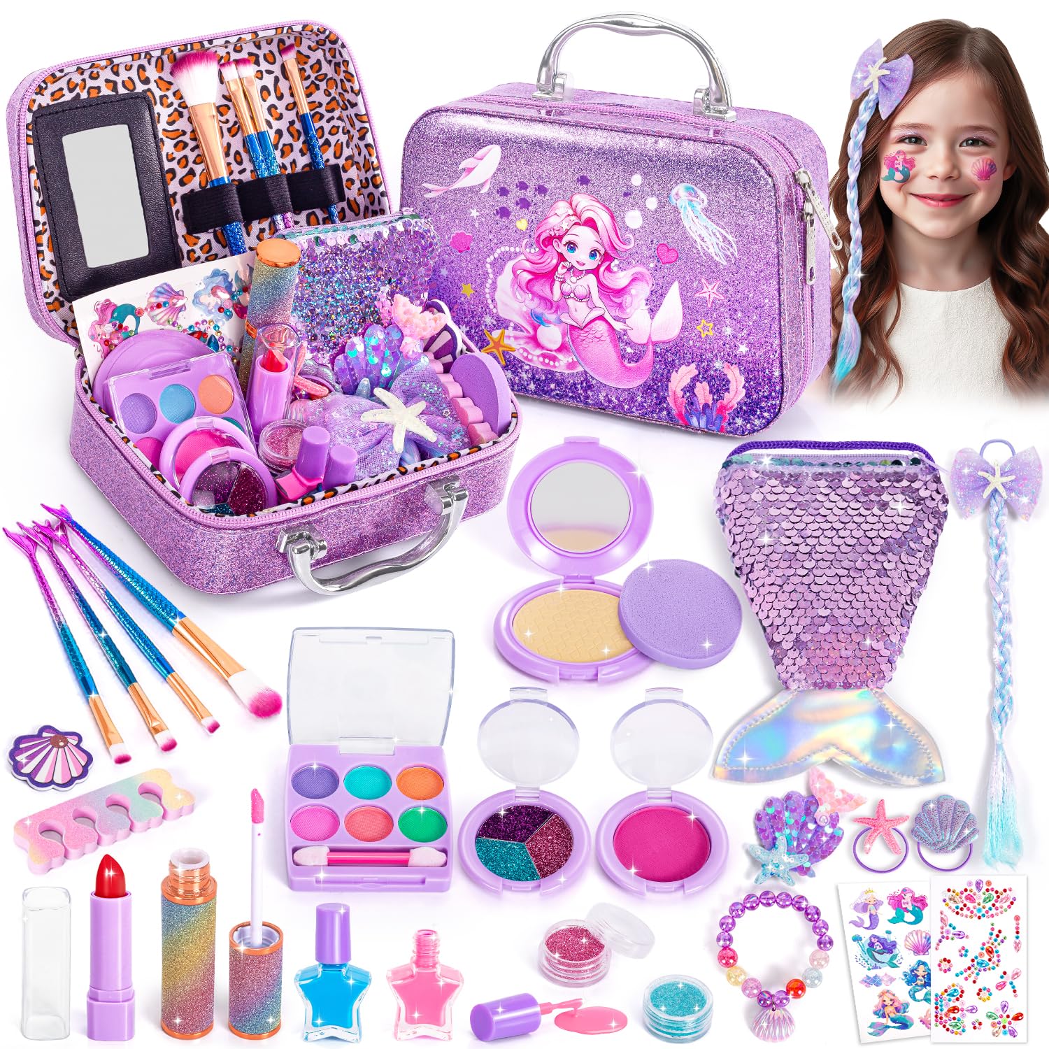 Hohosunlar mermaid makeup case with mirror for organized playtime