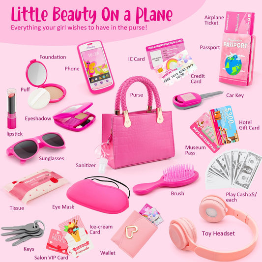 Hohosunlar purse-set contents with travel-inspired pretend money and cards