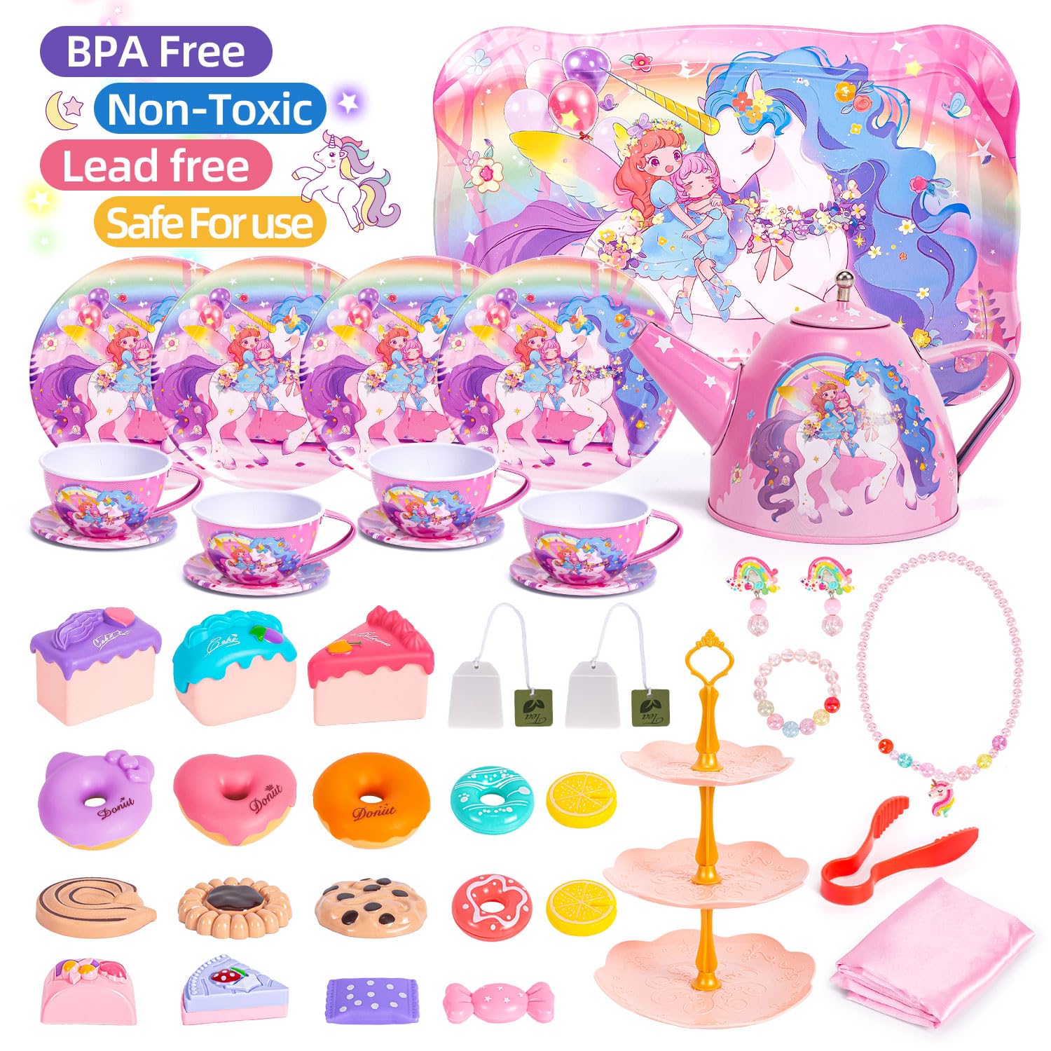 Hohosunlar Unicorn Tea Party Set carry-case for easy cleanup and storage.