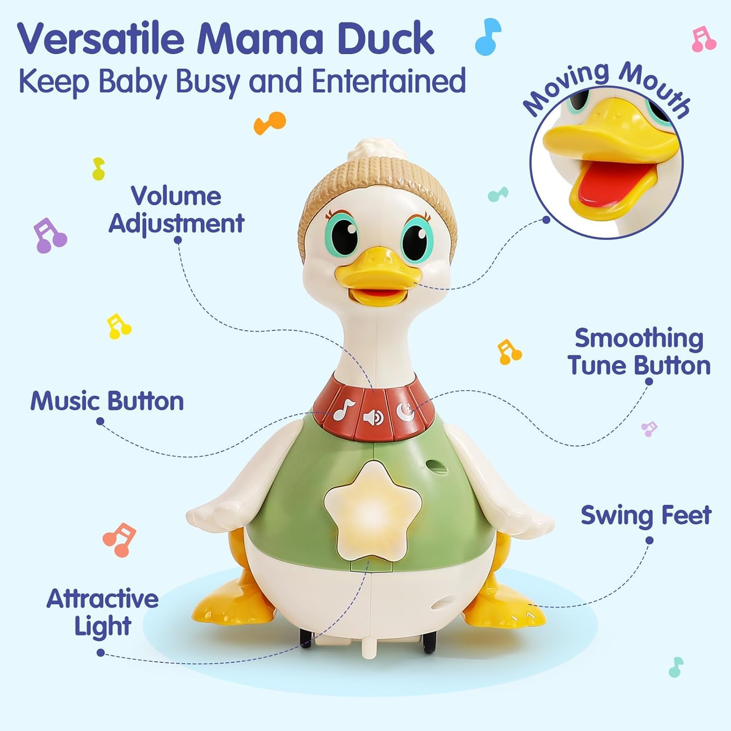 HOLA duck toy demonstrates cause-and-effect through motion and sound