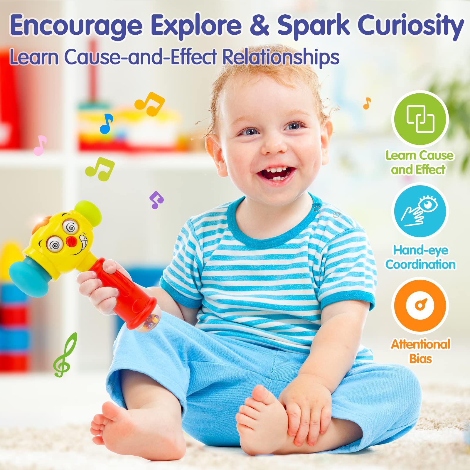 HOLA hammer toy with colorful beads that shake for sensory exploration