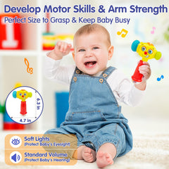 HOLA hammer toy showing light flashes to attract baby’s attention during play