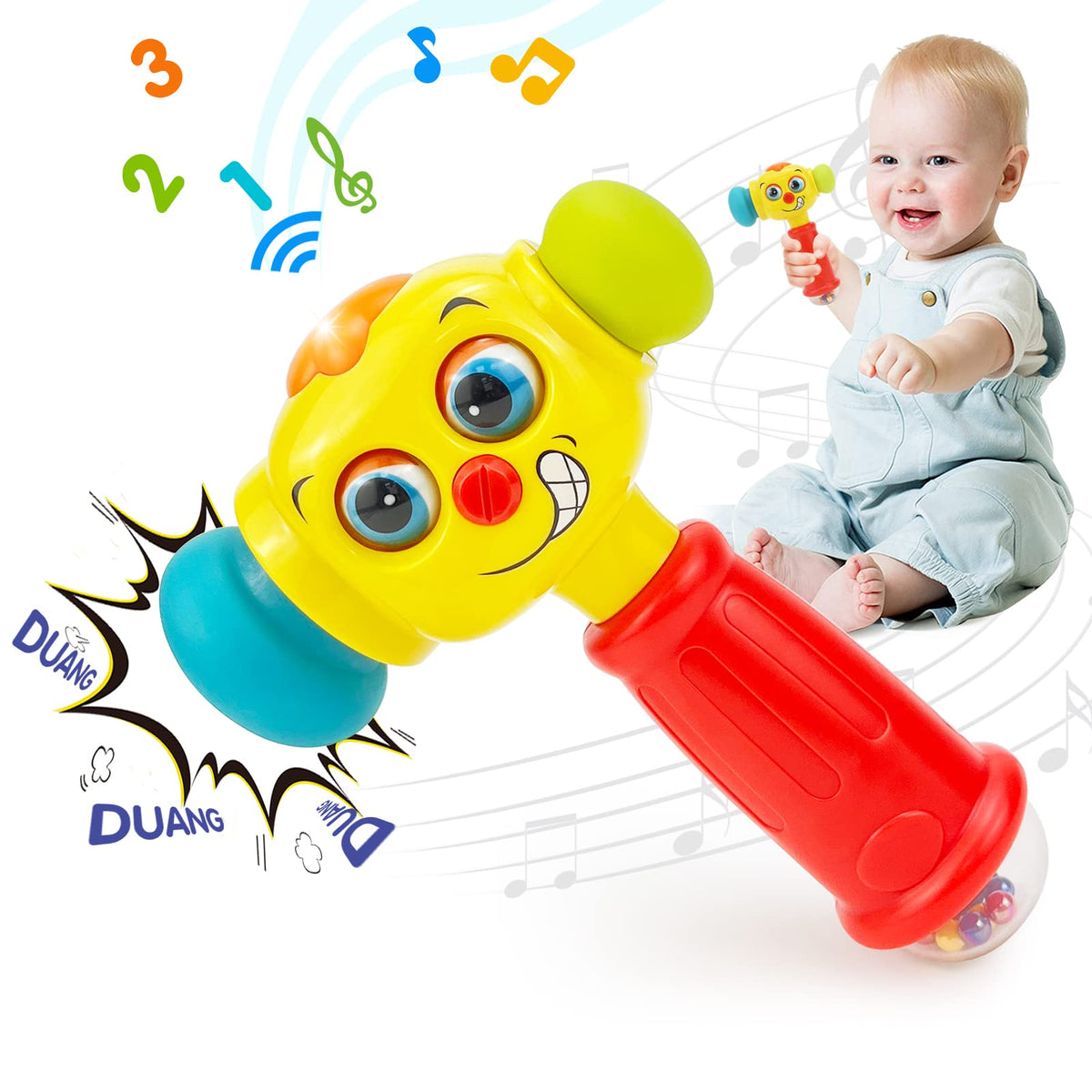 HOLA hammer toy with top button and eyes that light up for engaging play