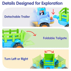 HOLA dump truck side view with flexible joints for interactive play.