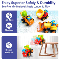 HOLA four-wheel-drive toy trucks in action during floor play.